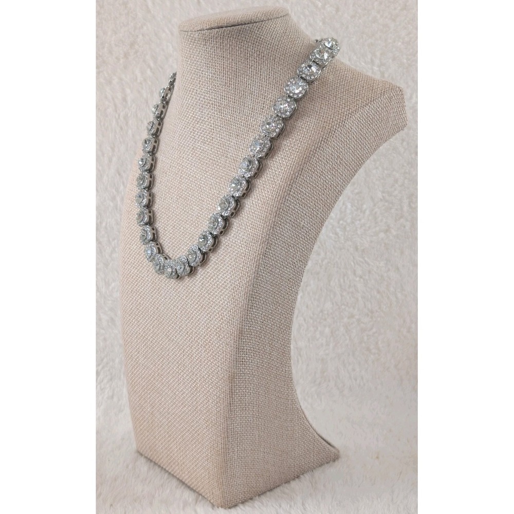 Vintage Style Rhinestone Line Necklace Silver Tone Statement Bridal‎ Formal